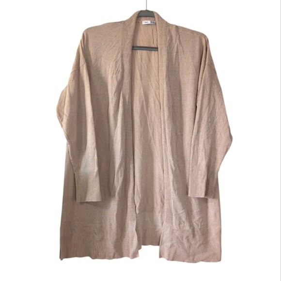 Dex Linen color Coastal Beach Boho Nature Forest Neutral Beige long Cardigan 1X - Picture 1 of 6